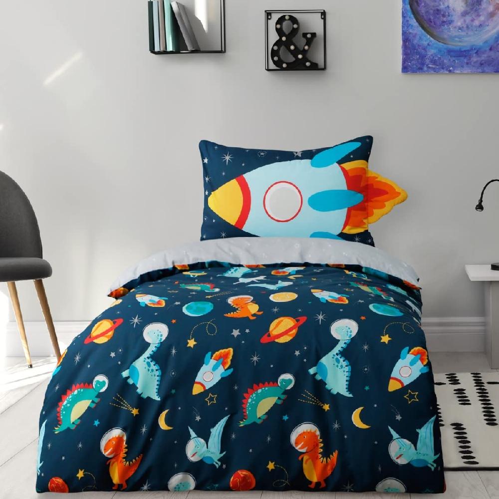 sleepdown Dinospace Rocket - Reversible Duvet Cover & Pillowcase Set