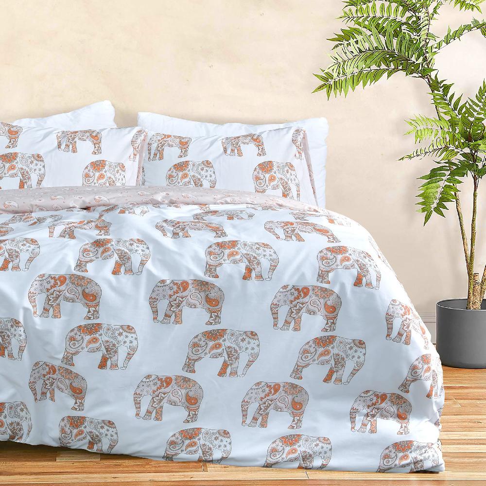 sleepdown Elephant Paisley - Reversible Duvet Cover & Pillowcase Set - Rust