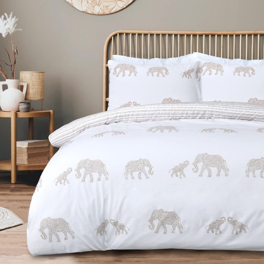 sleepdown Elephant Seersucker - Reversible Duvet Cover & Pillowcase Set