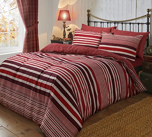 Sleepdown Flannel Stripe - Brushed Cotton Duvet Cover & Pillowcase Set