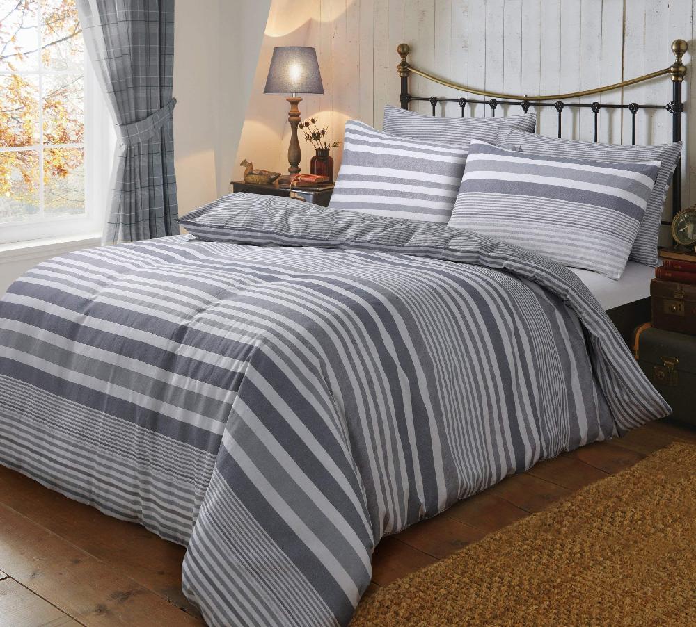 sleepdown Flannel Stripe - Brushed Cotton Duvet Cover & Pillowcase Set