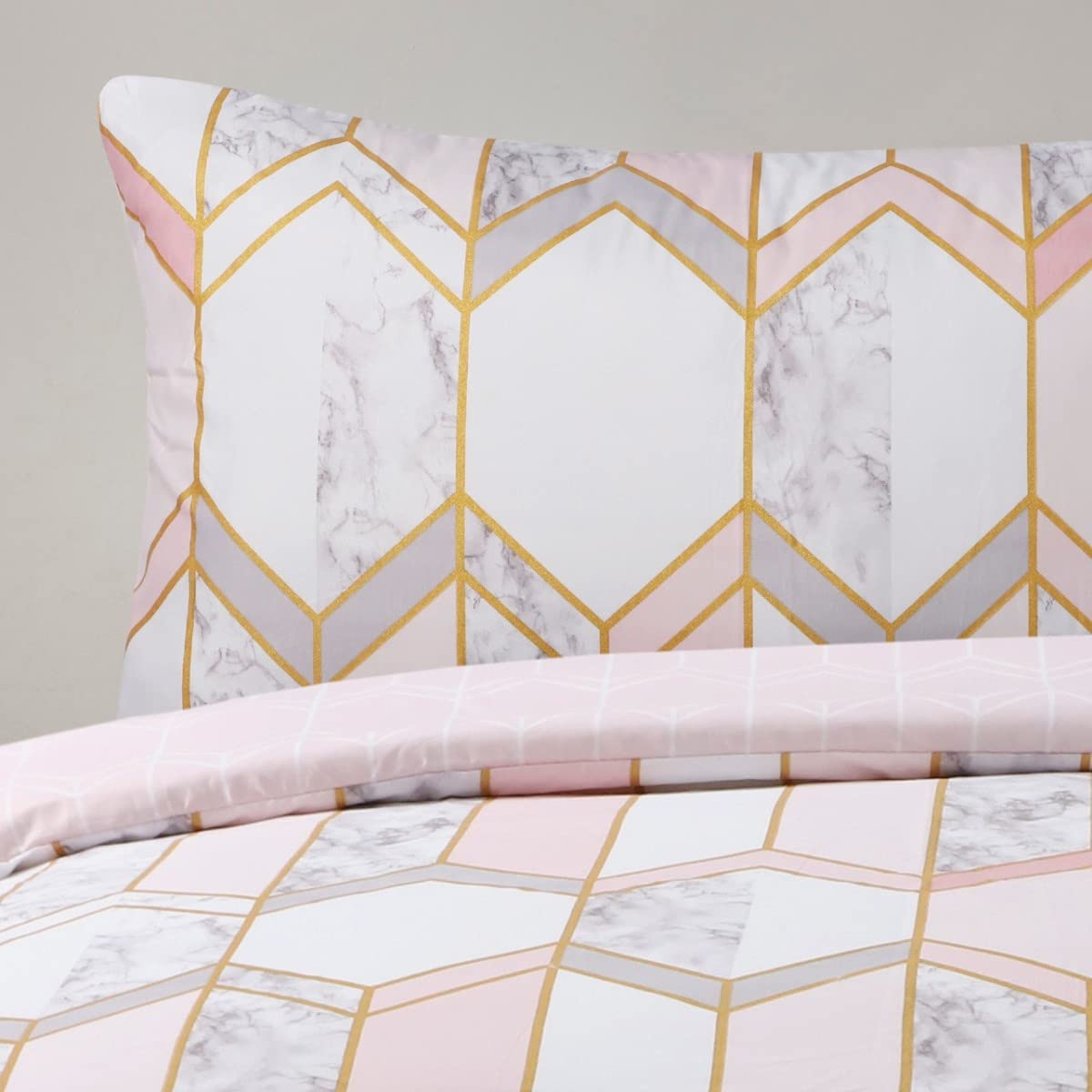 Sleepdown Geometric Metallic Marble - Reversible Duvet Cover & Pillowcase Set