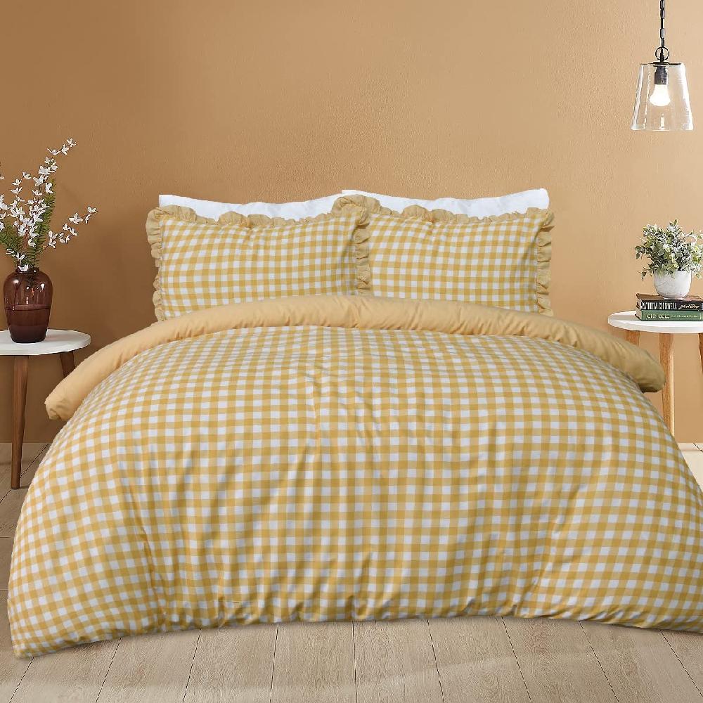 Sleepdown Gingham Check - Duvet Cover & Ruffle Edge Pillowcases Se
