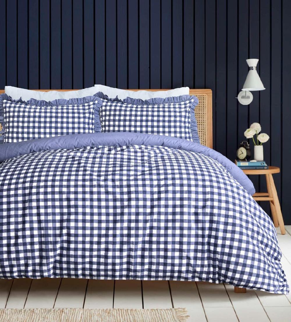 sleepdown Gingham Check - Duvet Cover & Ruffle Edge Pillowcases Se
