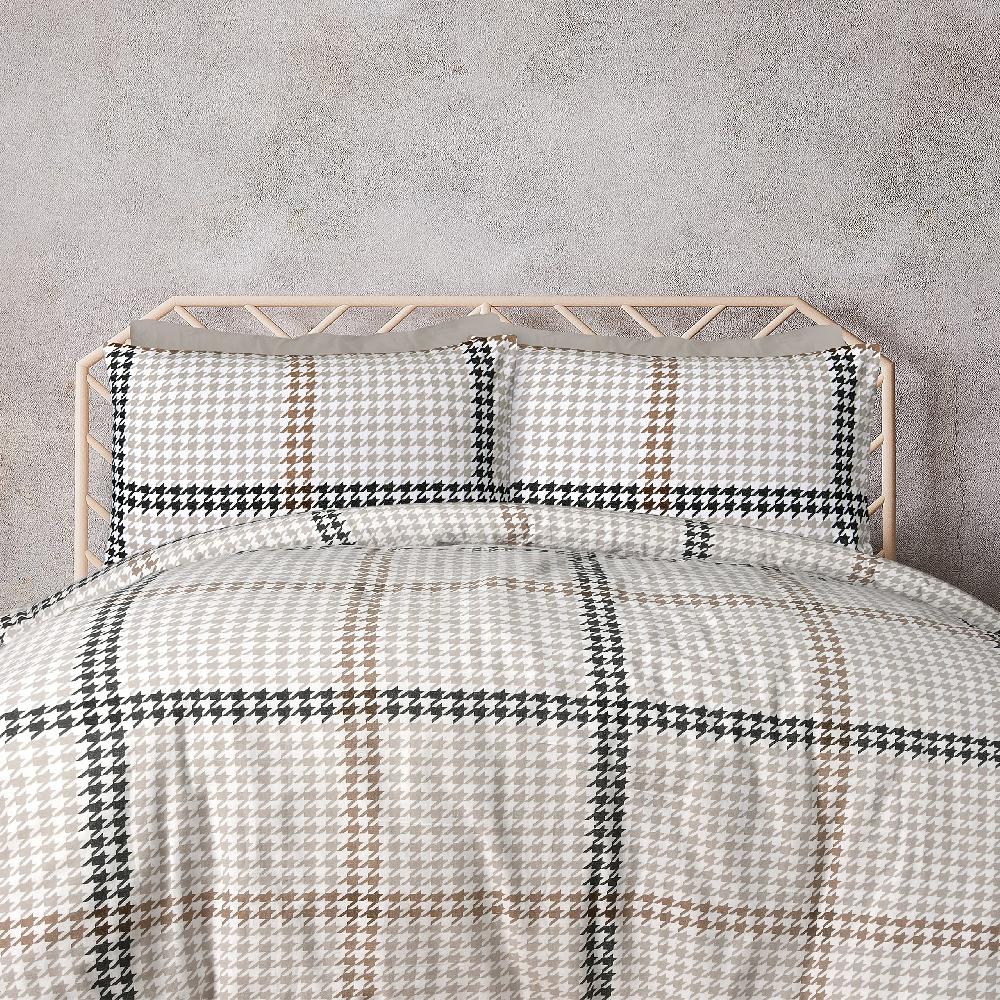 Sleepdown Houndstooth Check - Brushed Cotton Duvet Cover & Pillowcase Set