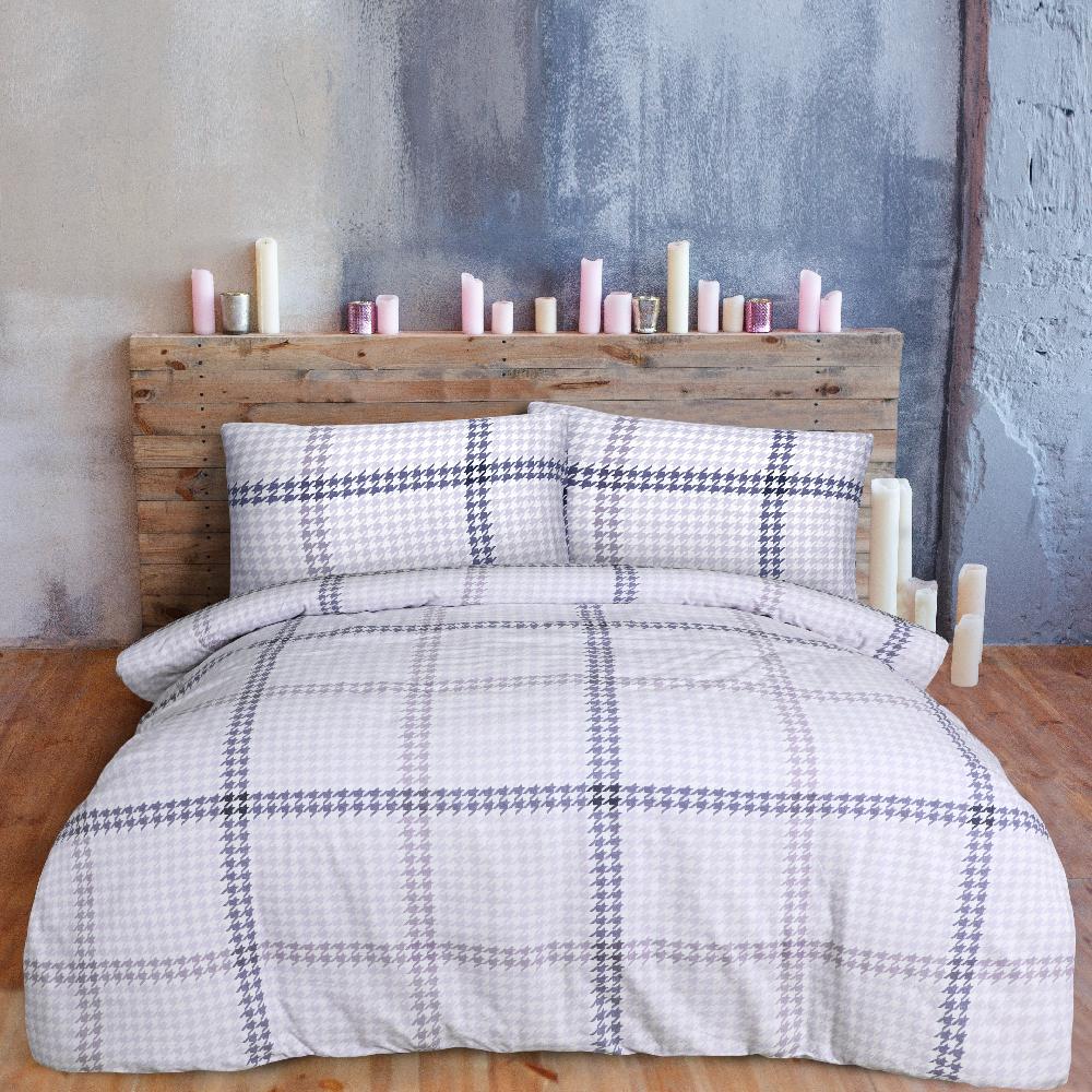 sleepdown Houndstooth Check - Brushed Cotton Duvet Cover & Pillowcase Set