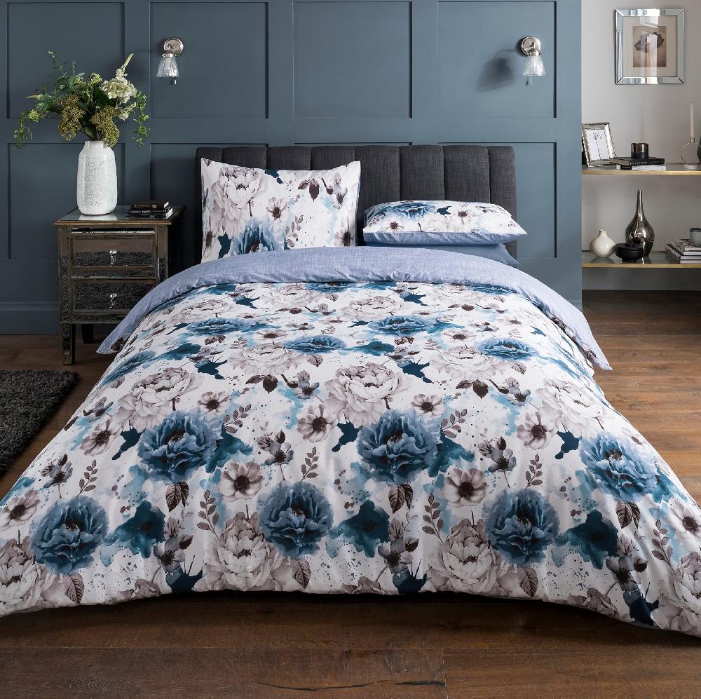 Sleepdown Inky Floral - Reversible Duvet Cover & Pillowcase Set