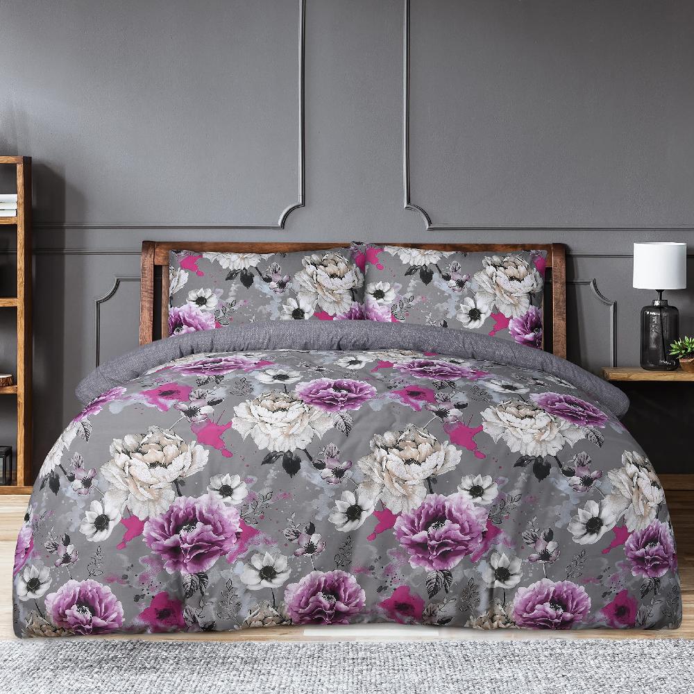 Sleepdown Inky Floral - Reversible Duvet Cover & Pillowcase Set