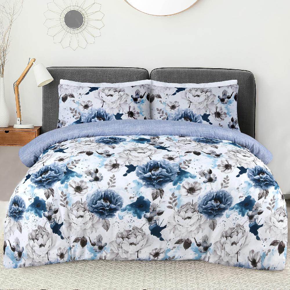 sleepdown Inky Floral - Reversible Duvet Cover & Pillowcase Set