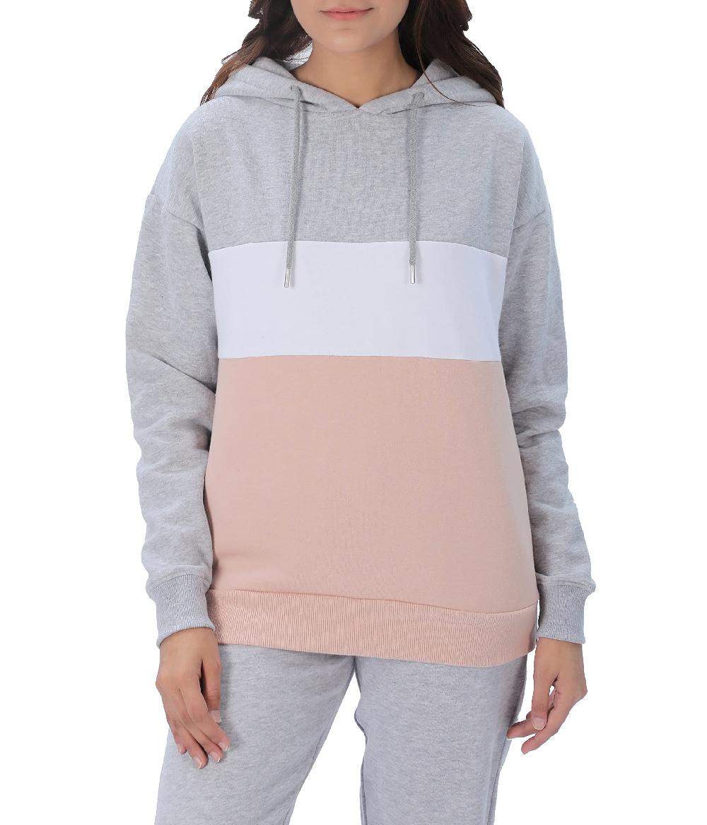 sleepdown Ladies Hoodie - Colour Block - Long Sleeves - Pink/Grey