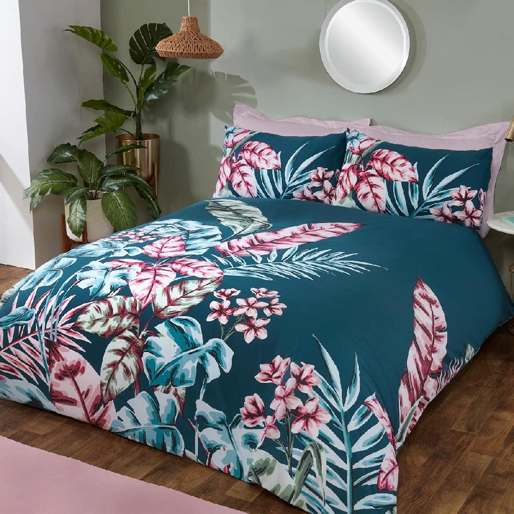 sleepdown Large Tropical Leaf - Reversible Duvet Cover & Pillowcase Set