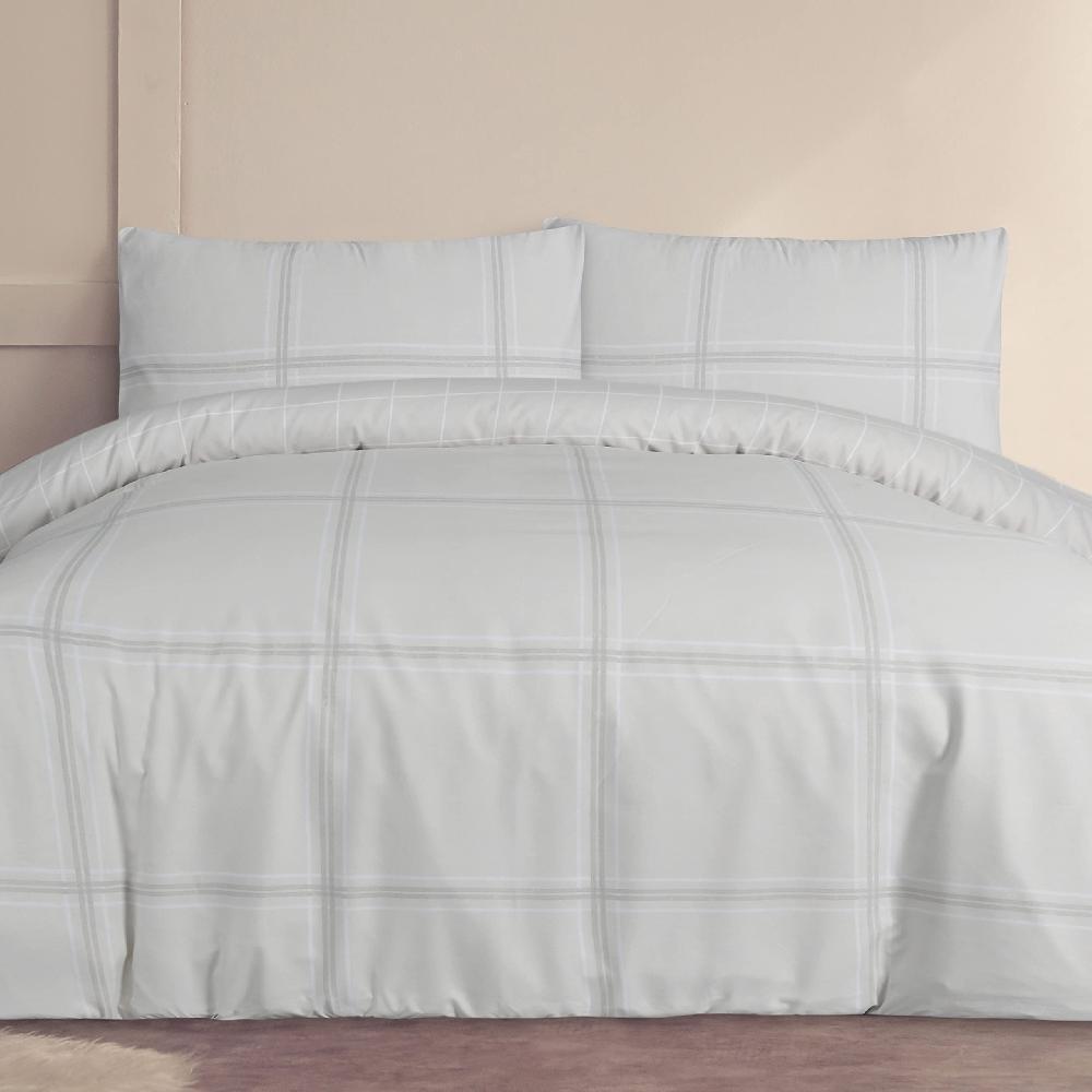 Sleepdown Linear Check - Reversible Duvet Cover & Pillowcase Set