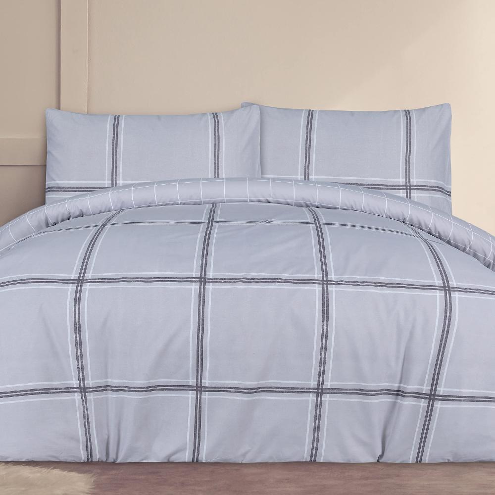 sleepdown Linear Check - Reversible Duvet Cover & Pillowcase Set