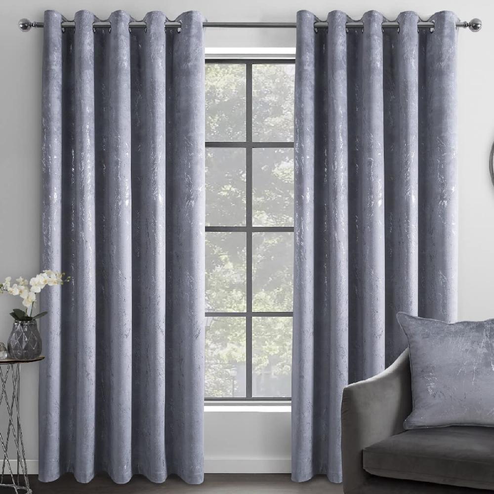 Sleepdown Marble Effect Velvet - Blackout Eyelet Curtains