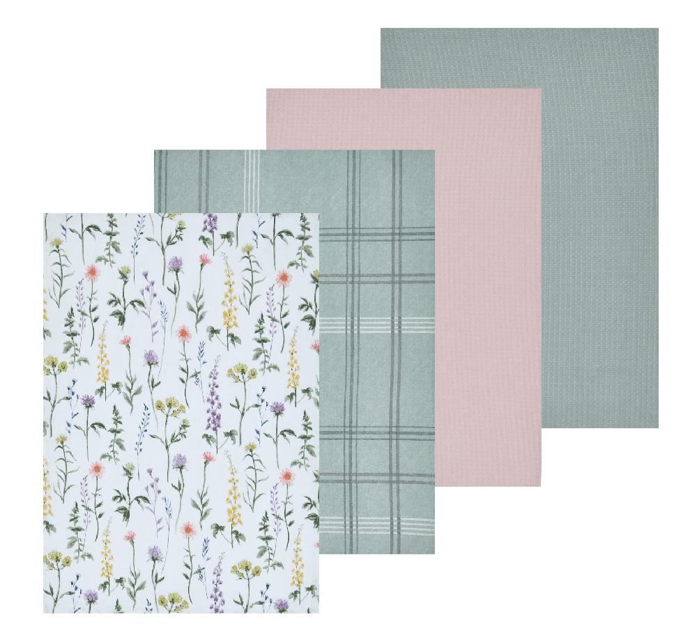 sleepdown Meadow Floral - Printed & Waffle Tea Towels - Set of 4