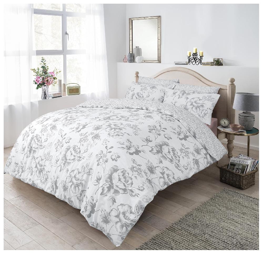 Sleepdown Monochrome Floral - Reversible Duvet Cover & Pillowcase Set