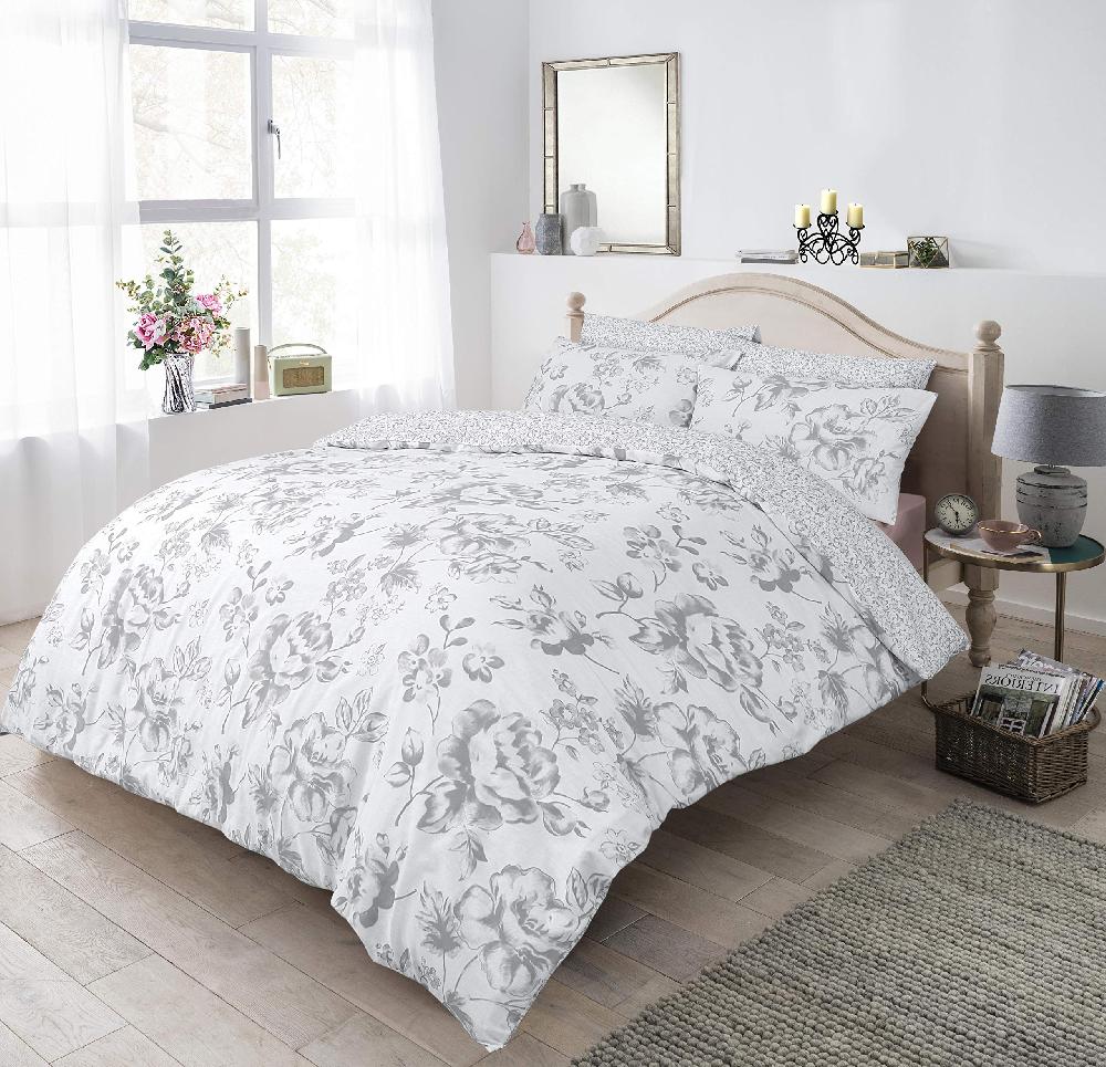 sleepdown Monochrome Floral - Reversible Duvet Cover & Pillowcase Set