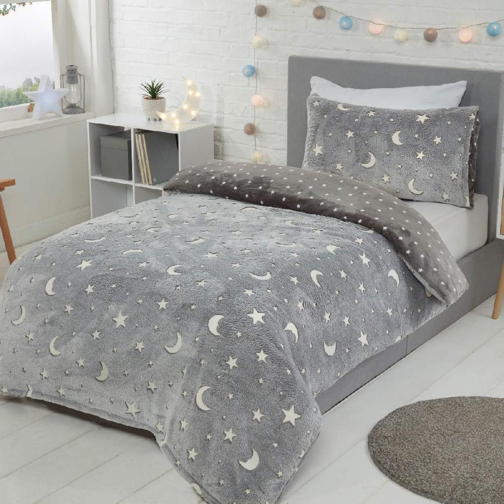 sleepdown Moons & Stars Glow In The Dark - Fleece Duvet Cover & Pillowcase Set