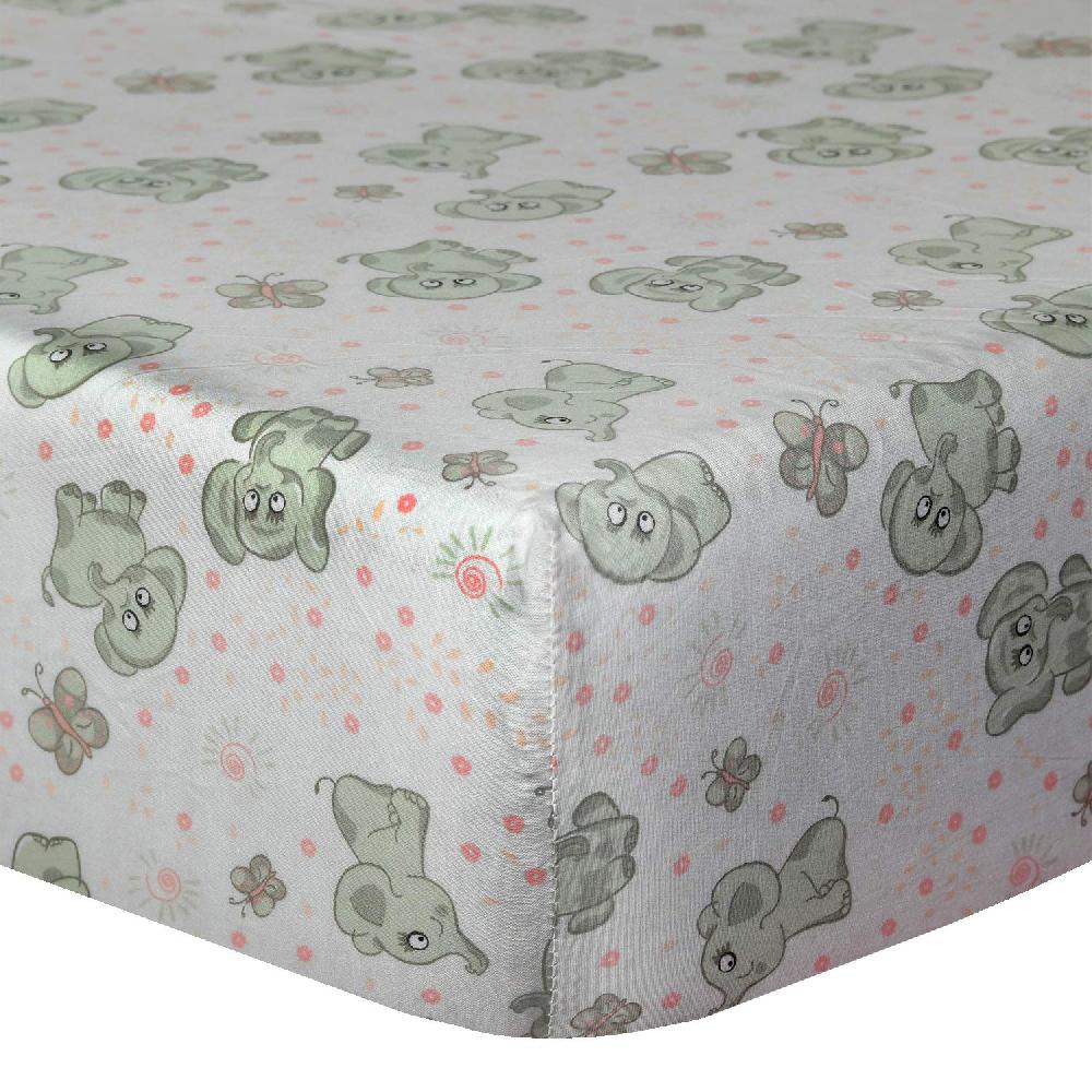 sleepdown Organic Cotton Fitted Crib Sheet - Happy Elephant