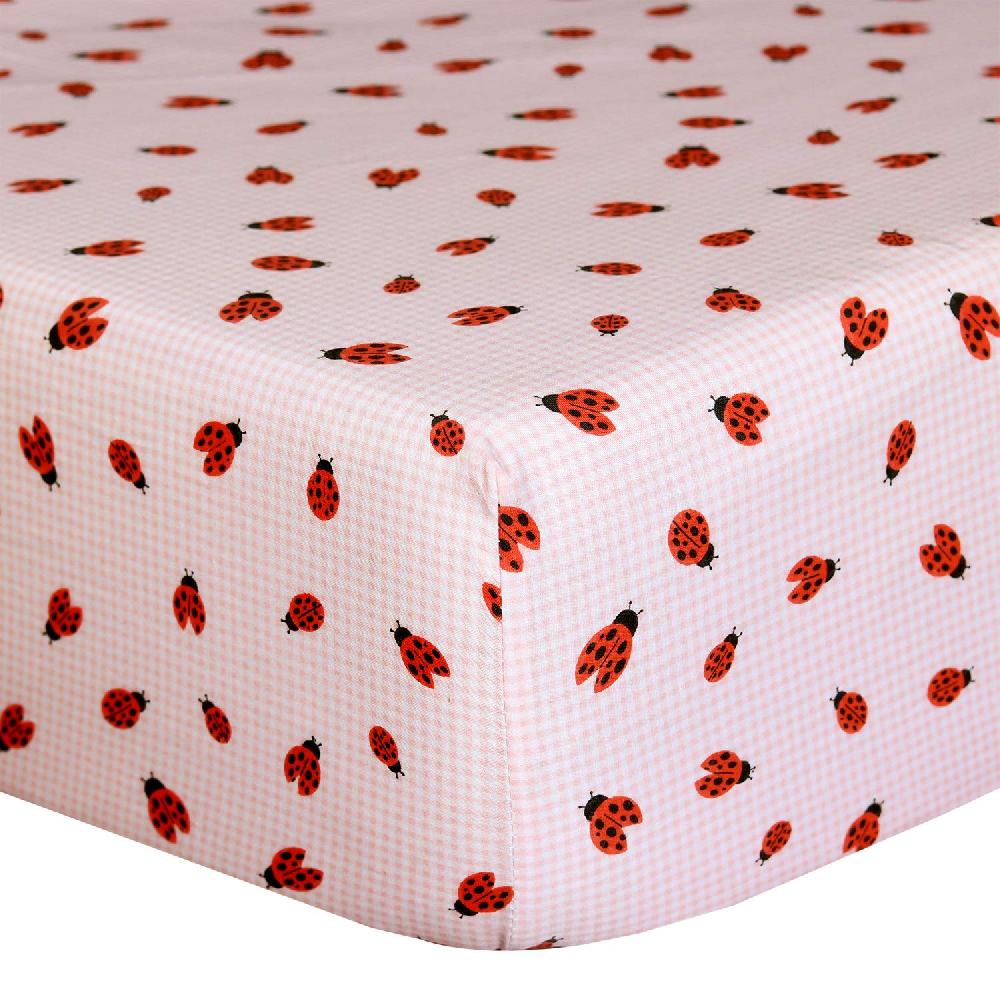 sleepdown Organic Cotton Fitted Crib Sheet - Ladybird