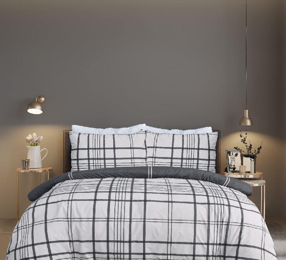 sleepdown Pure Cotton Check - Reversible Duvet Cover & Pillowcase Set
