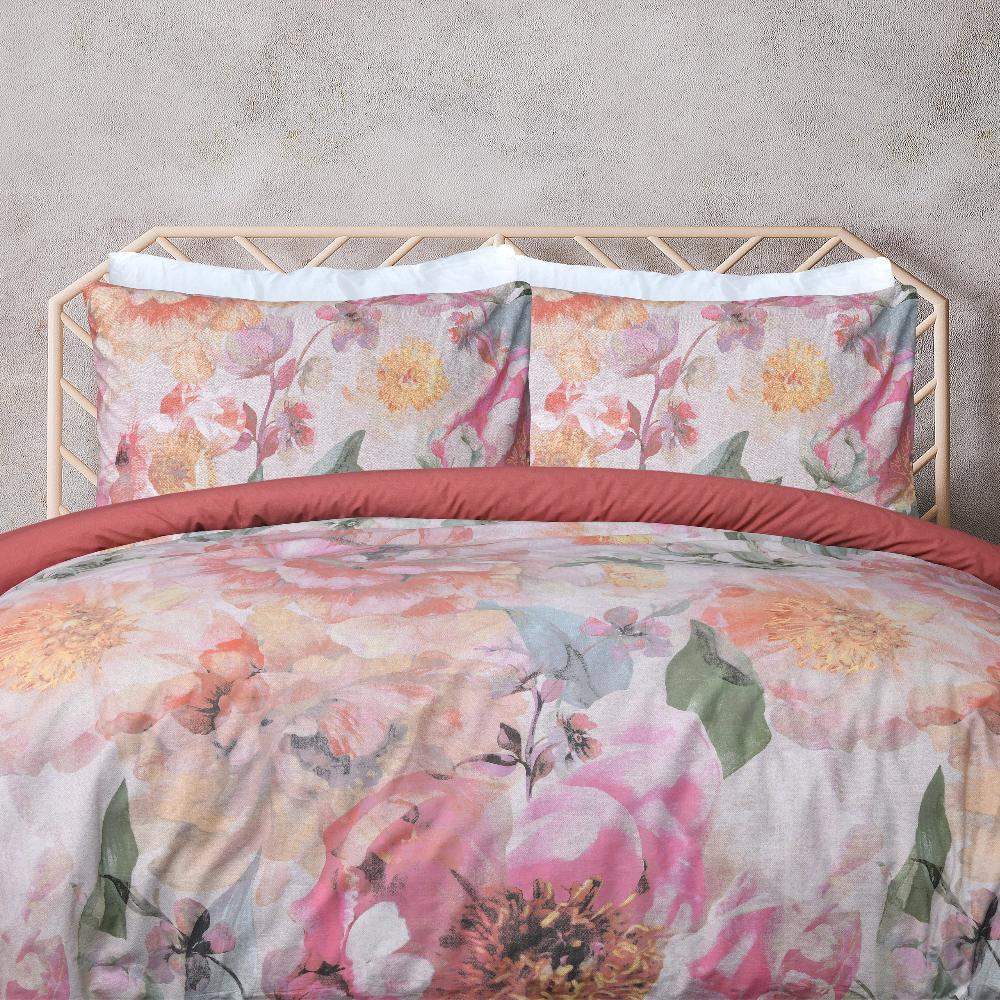 Sleepdown Pure Cotton Large Floral - Duvet Cover & Pillowcase Set