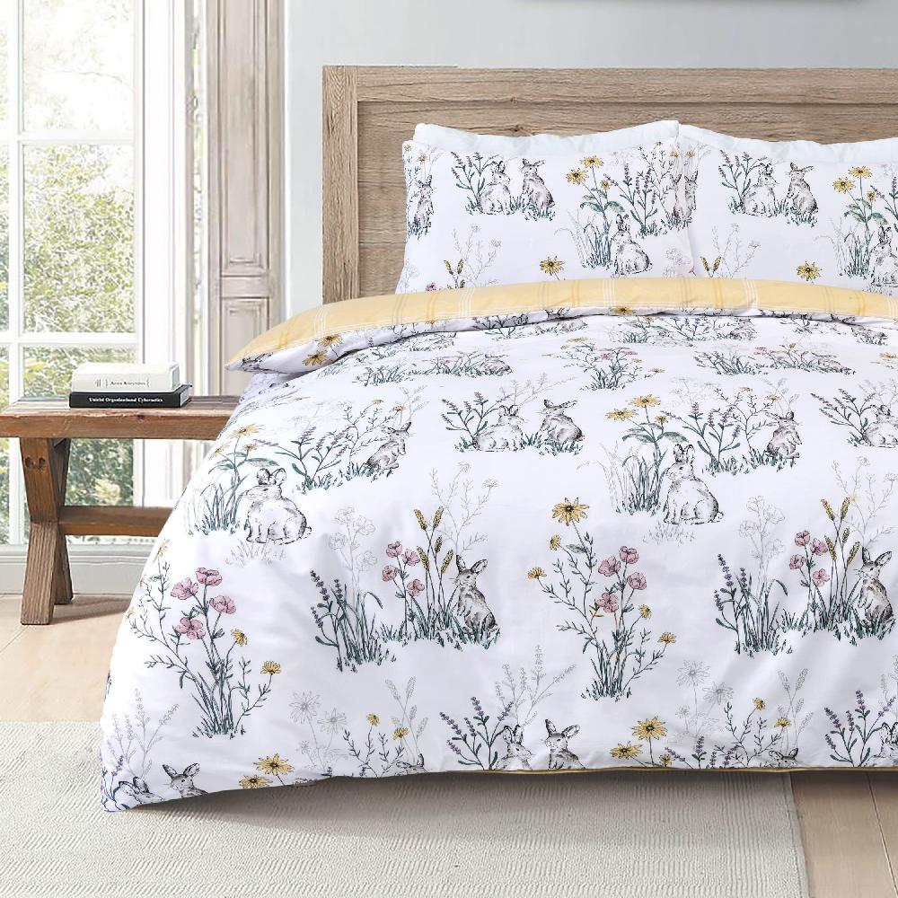Sleepdown Rabbit Meadow Floral - Reversible Duvet Cover & Pillow Case Set
