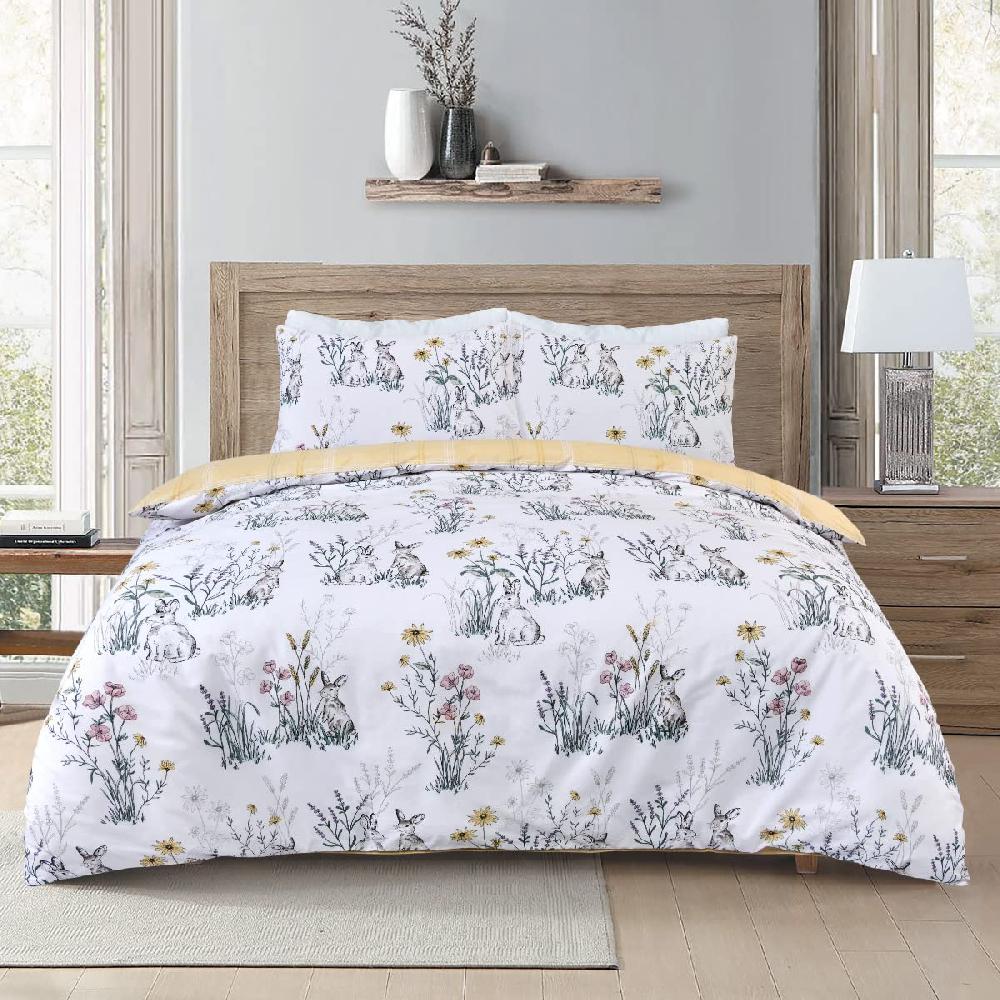 sleepdown Rabbit Meadow Floral - Reversible Duvet Cover & Pillow Case Set