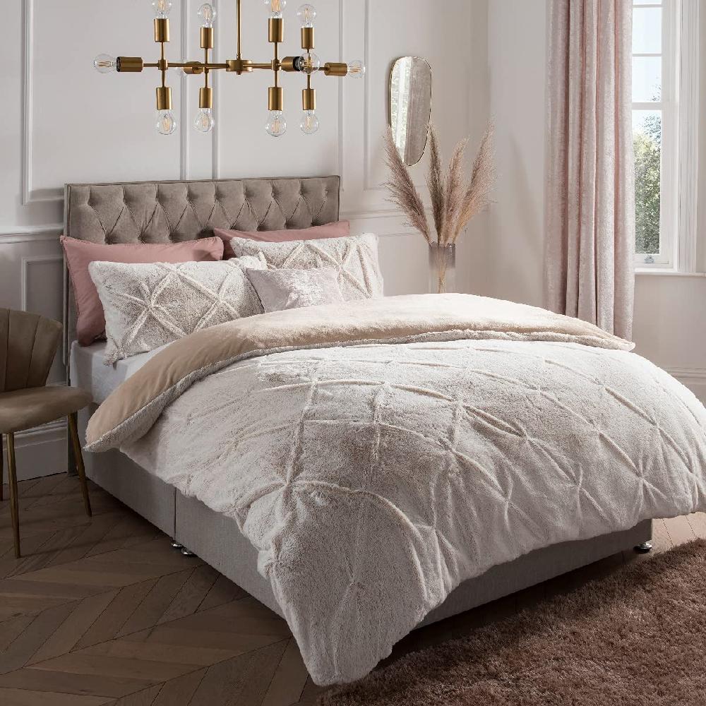 Sleepdown Ruched Diamond Faux Fur - Duvet Cover & Pillowcase Set