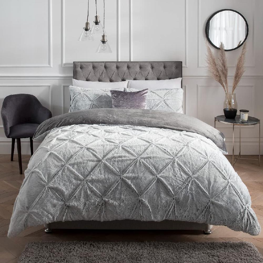 sleepdown Ruched Diamond Faux Fur - Duvet Cover & Pillowcase Set