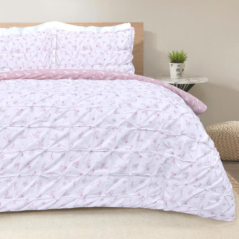 sleepdown Ruched Pleat Ditsy - Reversible Duvet Cover & Pillowcase Set