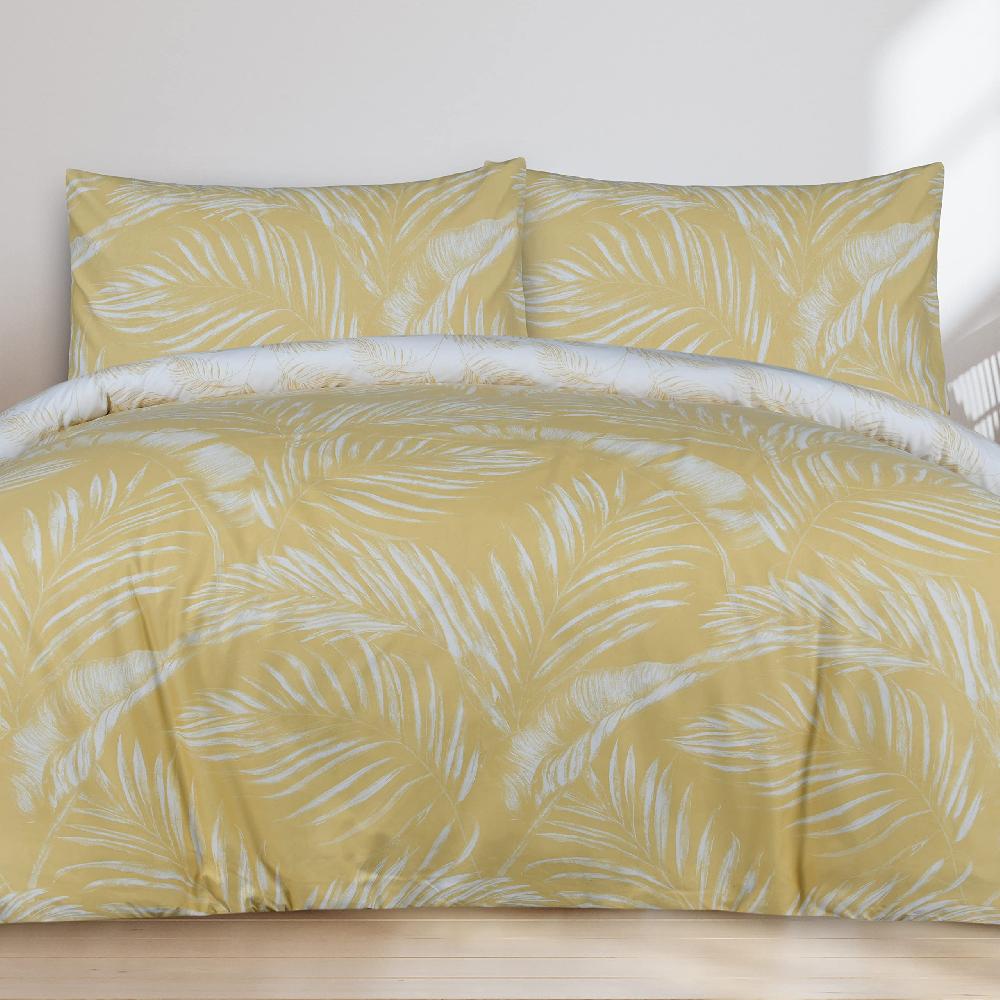 Sleepdown Sketched Palm Leaves - Reversible Duvet Cover & Pillowcase Set