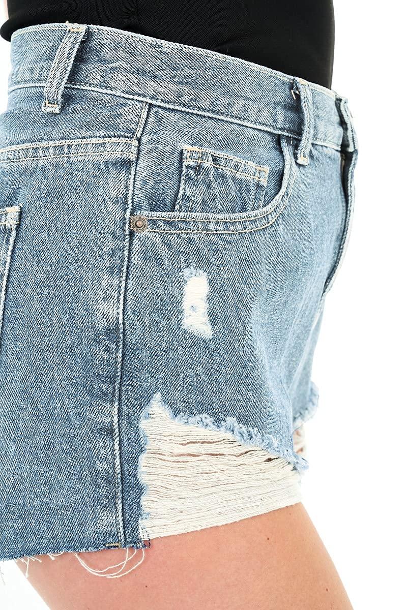 Sleepdown Ripped Hemline Distressed - Denim Shorts
