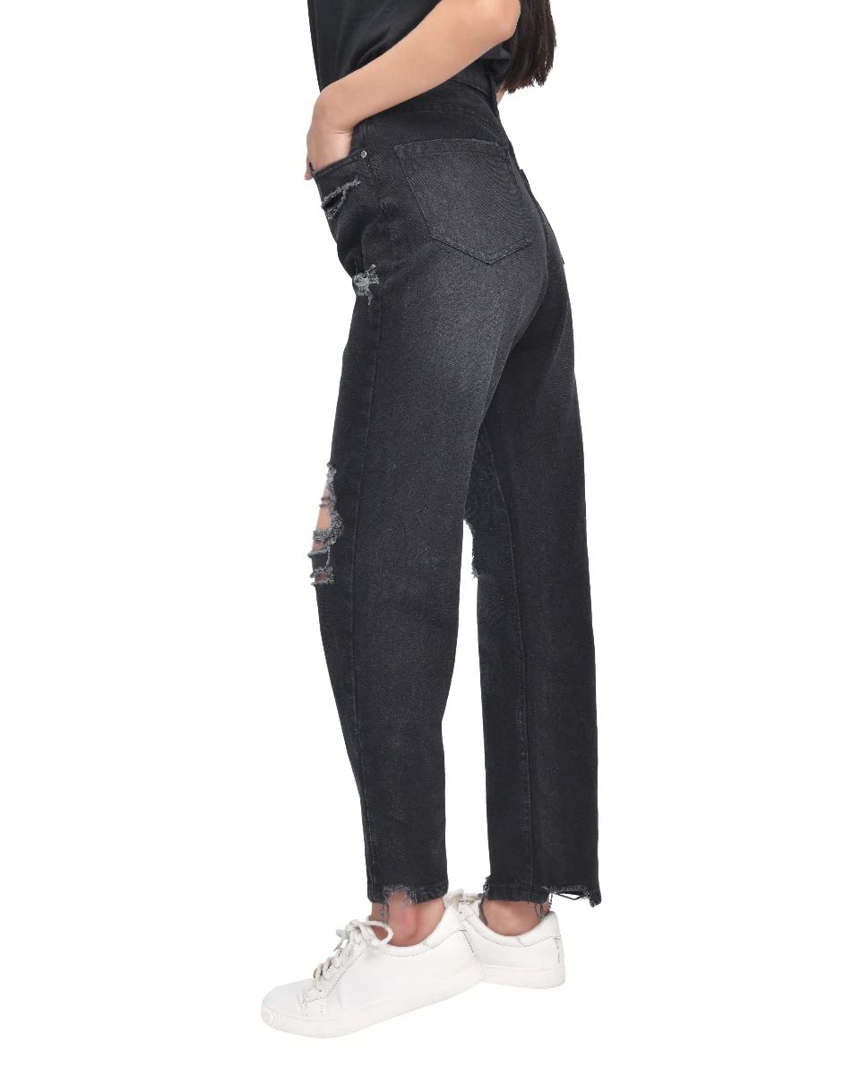 Sleepdown Torn Hem Ripped - Mom Jeans