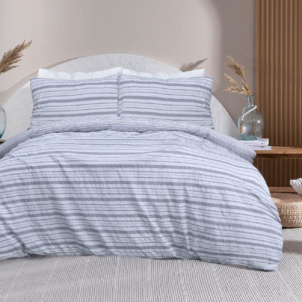 Sleepdown Stripe Seersucker - Reversible Duvet Cover & Pillowcase Set