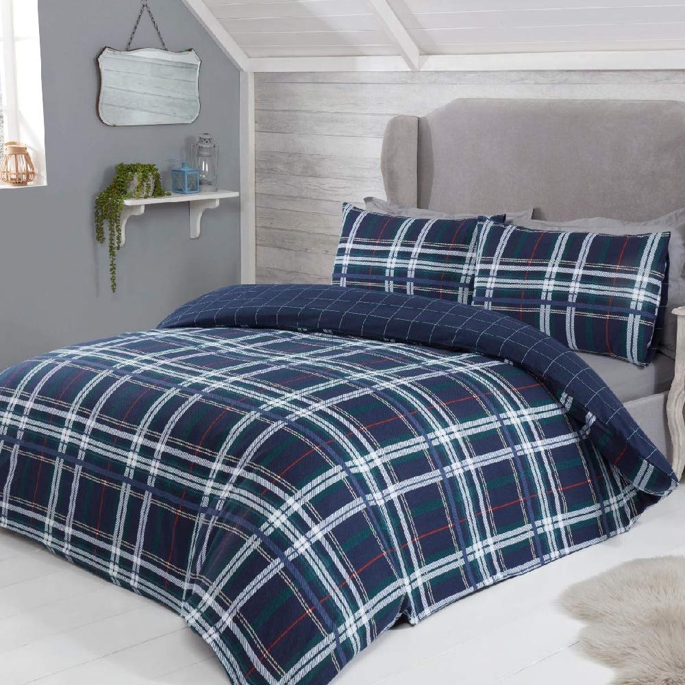 Sleepdown Tartan Check - Brushed Cotton Duvet Cover & Pillowcase Set
