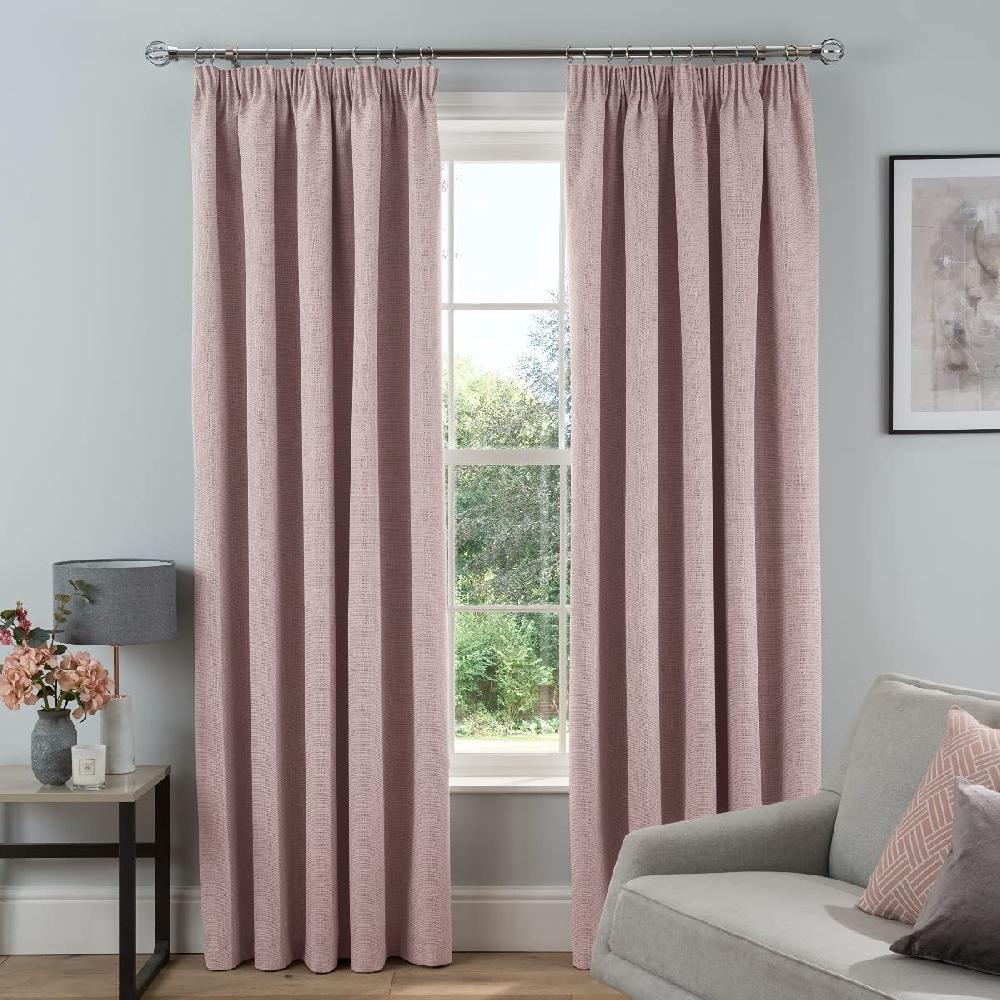 sleepdown Textured Red Rib Weave - Pencil Pleat Blackout Lined Curtains