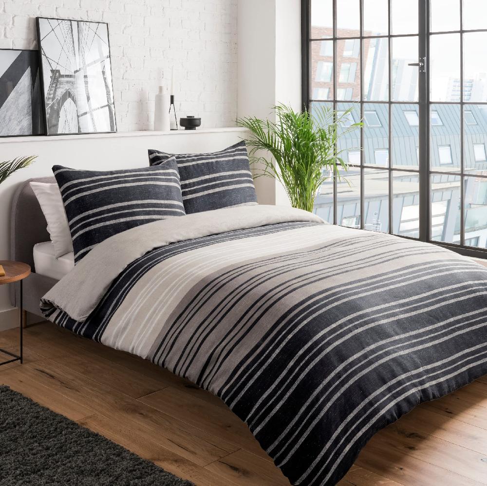 Sleepdown Textured Stripe - Reversible Duvet Cover & Pillowcase Set