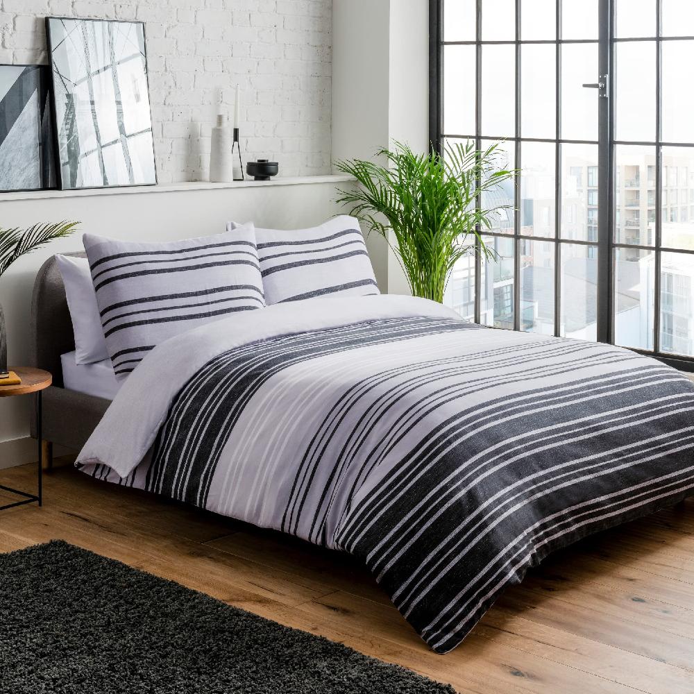 sleepdown Textured Stripe - Reversible Duvet Cover & Pillowcase Set