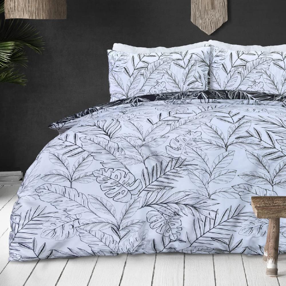 Sleepdown Tropical Jungle Leaves - Reversible Duvet Cover & Pillowcase Set