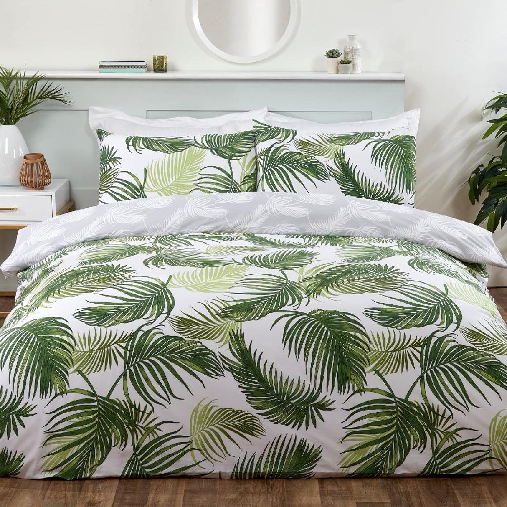 Sleepdown Tropical Palm Leaves - Reversible Duvet Cover & Pillowcase Set