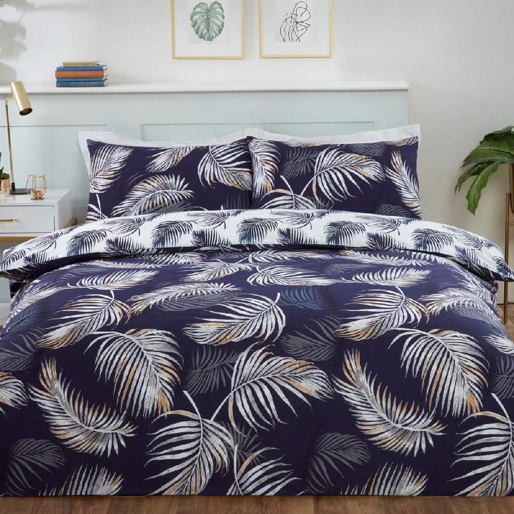 Sleepdown Tropical Palm Leaves - Reversible Duvet Cover & Pillowcase Set
