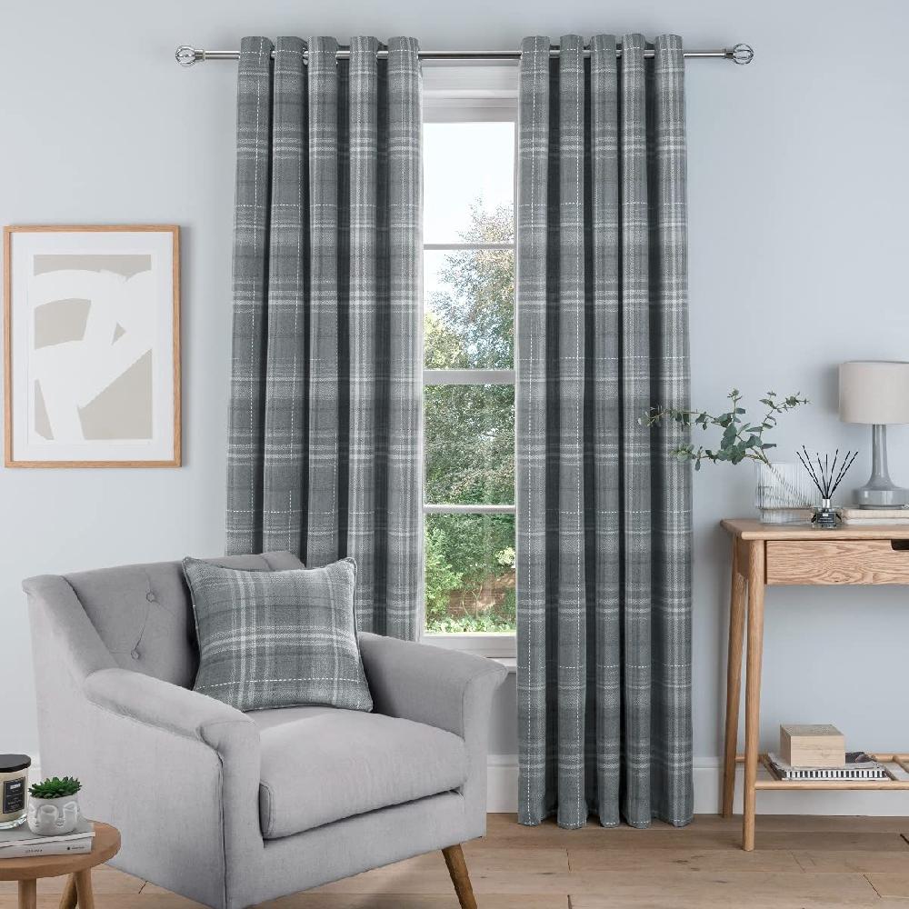 sleepdown Woven Brushed Check - Eyelet Lined Curtains