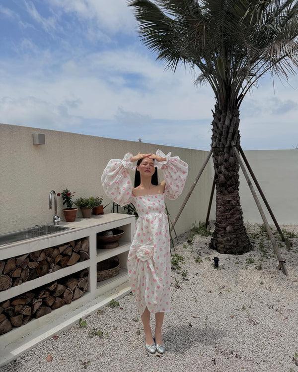 Sleeper Atlanta Linen Dress With Rose Detail In Roses