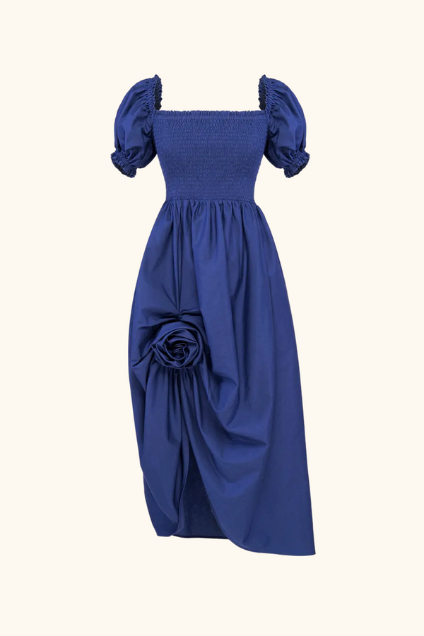 sleeper Belle Cotton Dress with Rose Detail in Navy