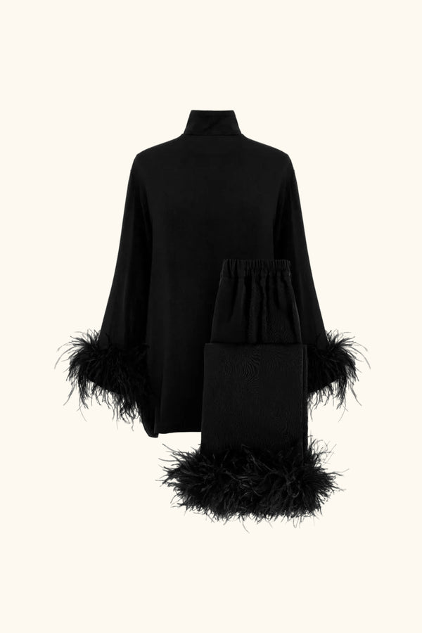 Sleeper Black Tie Pajamas With Detachable Feathers In Black