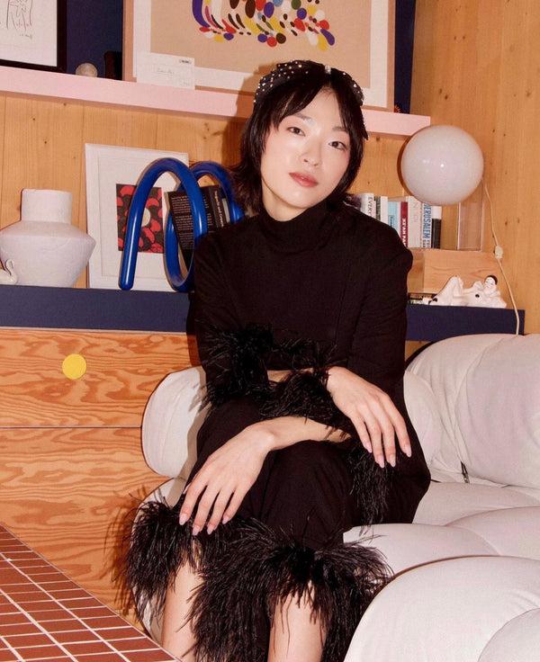 Sleeper Black Tie Pajamas With Detachable Feathers In Black
