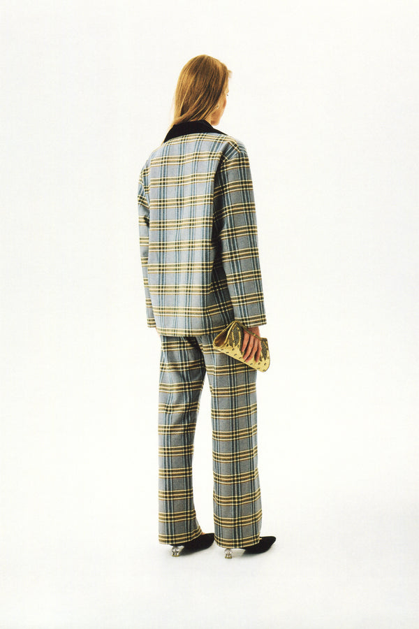 Sleeper Checked Cotton-Flannel Set In Blue And Grey Checkered