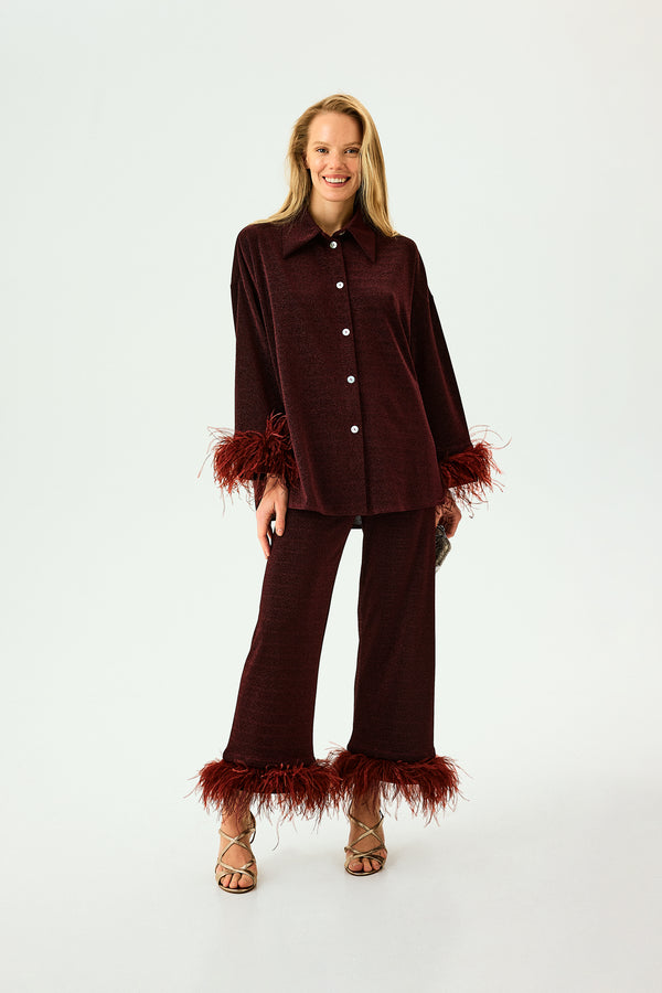 Sleeper Cosmos Oversized Lurex Pajama Set In Burgundy