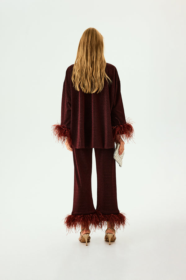 Sleeper Cosmos Oversized Lurex Pajama Set In Burgundy
